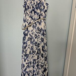 Eliza J One Shoulder Navy and White Floral Gown